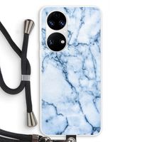 Blauw marmer: Huawei P50 Transparant Hoesje met koord
