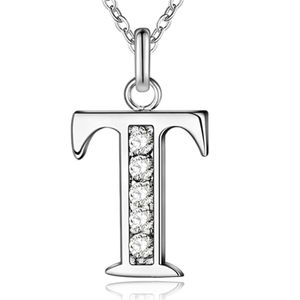 Zilverkleurige Letter T Dames Ketting met Zirkonia