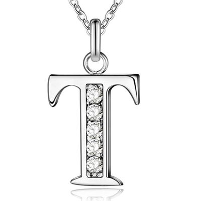Zilverkleurige Letter T Dames Ketting met Zirkonia