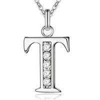 Zilverkleurige Letter T Dames Ketting met Zirkonia