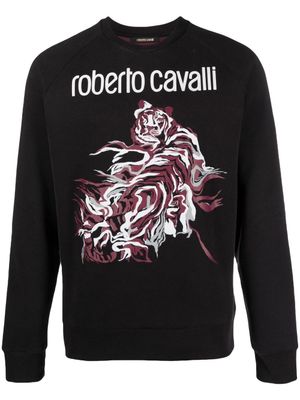 Roberto Cavalli sweat imprimé à col rond - Noir