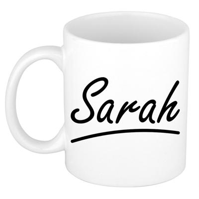 Sarah Naam koffiemok - beker - met sierlijke letters - wit - 300 ml - Cadeau - Dames