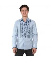 Ruffles Shirt Light Blue with Black Ruffles-L | 29% korting