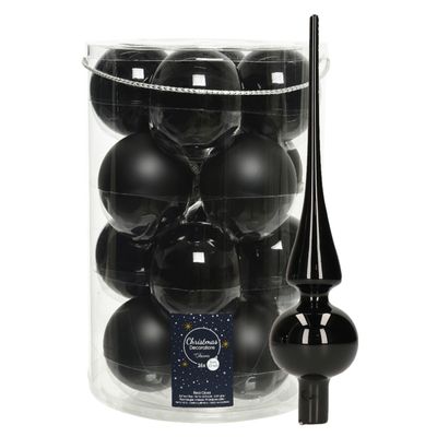 Decoris kerstballen 16x stuks 8 cm incl. piek glans zwart - glas