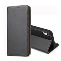 Dermis textuur PU horizontale Flip lederen case voor iPhone XR met houder & kaartsleuven & portemonnee (zwart)