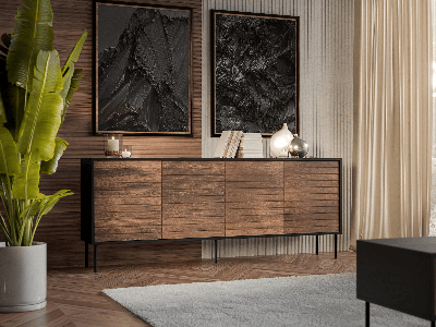 Dressoir HEPRANI 4 deuren walnoot bruin/zwart