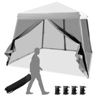 3 x 3 m Pop-Up Paviljoen met Muggennet en Zandzakken Vouwpaviljoen Opvouwbaar Tuintent Blauw/Wit/Grijs