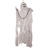 Horror/Halloween decoratie spook/geest pop - met licht - wit - 120 cm - thumbnail