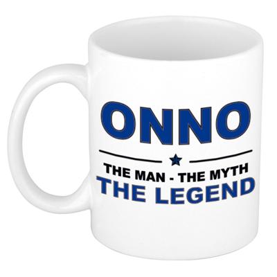 Onno cadeau mok - man myth legend - naam koffiemok / beker - wit en blauw - 300 ml