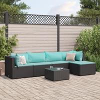 6-delige Loungeset met kussens poly rattan zwart