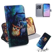 Olieverf uil patroon gekleurde tekening horizontale Flip lederen case voor Galaxy S10 Plus met houder & card slots & portemonnee