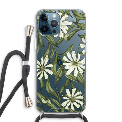 Wit bloemenpatroon: iPhone 12 Pro Max Transparant Hoesje met koord