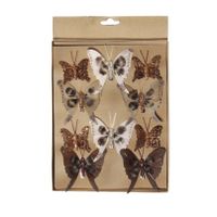 10x stuks decoratie vlinders op clip bruin tinten diverse maten   -