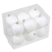 12x Kleine kunststof kerstballen met sneeuw effect wit 8 cm - thumbnail