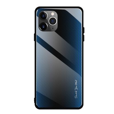 Voor iPhone 11 Pro Max Carbon Fiber textuur gradiënt kleur glas geval (blauw)