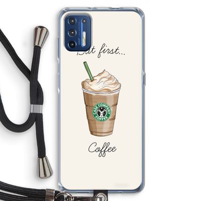 But first coffee: Motorola Moto G9 Plus Transparant Hoesje met koord