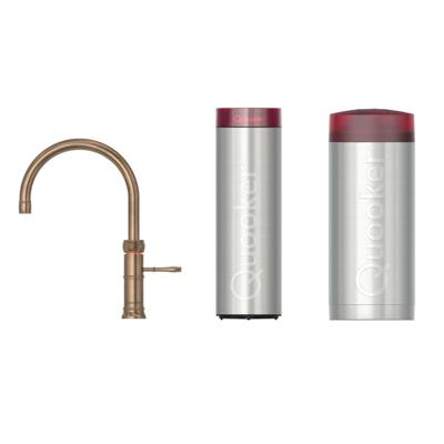 Quooker Classic Fusion Round kokendwaterkraan - draaibare uitloop - Combi+ incl. Cube reservoir - Warm / kokend / bruisend / gefilterd water - messing patina 22+CFRPTN-CUBE