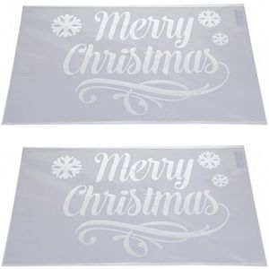 2x Kerst raamsjablonen/raamdecoratie Merry Christmas plaatjes