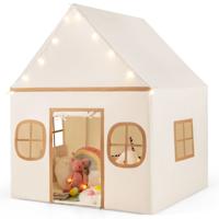 Speelhuis Kinderen Indoor Kindertent met Sterrenlichtjes & Gevoerde Mat Beige + Zwart