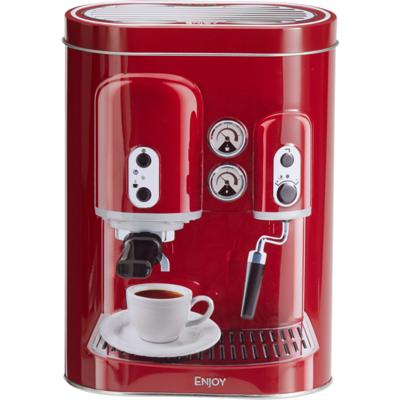 Koffie bewaarblik - metaal - retro koffiemachine rood - 13x8x19 cm - cups/bonen/filterkoffie