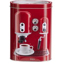 Koffie bewaarblik - metaal - retro koffiemachine rood - 13x8x19 cm - cups/bonen/filterkoffie