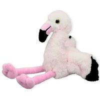 Inware pluche flamingo vogel knuffeldier - roze - zittend - 16 cm - Vogel knuffels - thumbnail