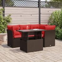 5-delige Loungeset met kussens poly rattan acacia bruin