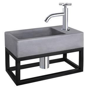 Differnz Force fonteinset beton donkergrijs - kraan kruis - met handdoekrek - 40 x 22 x 9 cm - chroom