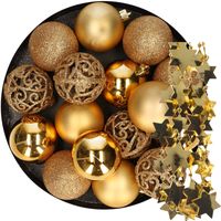 16x stuks kunststof kerstballen 6 cm incl. sterren slinger goud