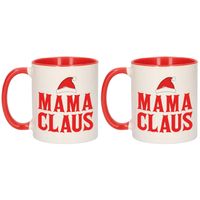 Set van 2x stuks mama Claus cadeau mokken/bekers moeder rood Kerstmis 300 ml - Bekers - thumbnail