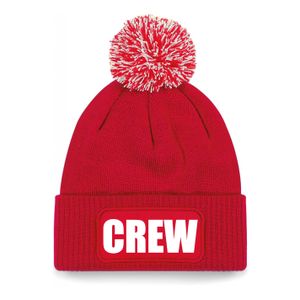 Crew muts/beanie met pompon - onesize - unisex - rood