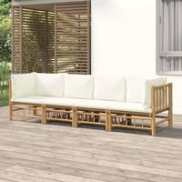 4-delige Loungeset met kussens bamboe crèmewit