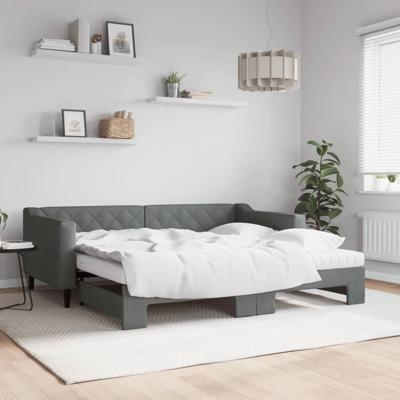 Slaapbank onderschuifbed matrassen 90x190 cm stof donkergroen