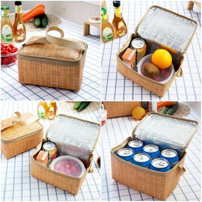 Outdoor Camping picknick tas rieten picknickmand geval thermische lunch opbergdoos (kaki)