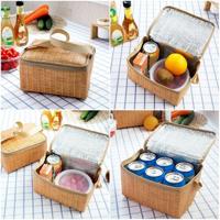 Outdoor Camping picknick tas rieten picknickmand geval thermische lunch opbergdoos (kaki)