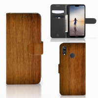 Huawei P20 Lite Book Style Case Donker Hout - thumbnail