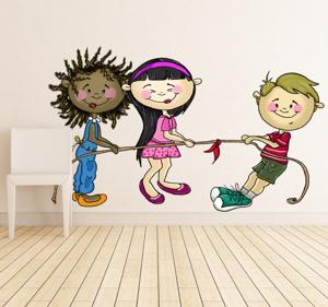 Sticker kinderkamer touwtrekken kinderen