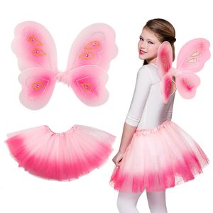 Verkleed set vlinder/fee - vleugels en rokje - roze - kinderen - Carnavalskleding/acces   -