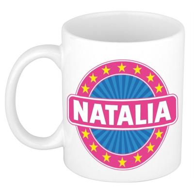 Natalia voornaam koffiemok - beker - wit/roze - 300 ml - Cadeau - Dames - Collega - Moederdag Natalia voornaam koffiemok - beker - wit/roze - 300 ml - Cadeau - Dames - Collega - Moederdag