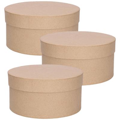 Ronde bruine hobby knutselen doos/dozen van karton - Set van 3x stuks - 15 x 8 cm - Doosje/cadeauver