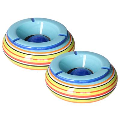 2x stuks asbak in mooie blauwe kleuren combinatie van 19 cm