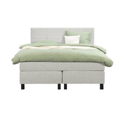 Boxspring Liv geblokt - ecru - 140x200 cm - vierkante poot - Leen Bakker