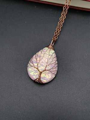 New Water Drop-shaped Tree Of Life Color Changing Ripple Energy Stone Necklace New Water Drop-shaped Tree Of Life Color Changing Ripple Energy Stone Necklace