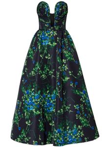 Carolina Herrera robe longue drapée à fleurs imprimées - Noir