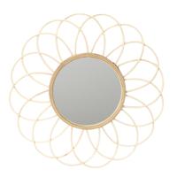Home deco factory wandspiegel natuurlijk - bloem - rotan - D56 cm - bohemian spiegel