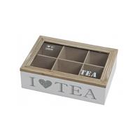 Theedoos - wit - 6-vaks - I love tea - 23 x 15 cm