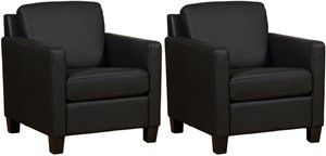 Set van 2 Zwarte leren landelijke fauteuils Smart - poot hout zwart - Toledo Leer Nero (zwart leer)