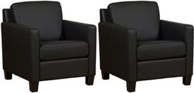 Set van 2 Zwarte leren landelijke fauteuils Smart - poot hout zwart - Toledo Leer Nero (zwart leer)