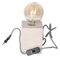 Tafellamp Cement - grijs - hout - strijkijzer snoer - 9.5 x 9.5 x 13 cm- inclusief LED Retro