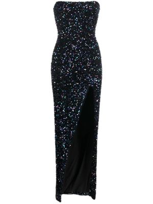 Balmain robe-bustier ornée de sequins à coupe longue - Noir